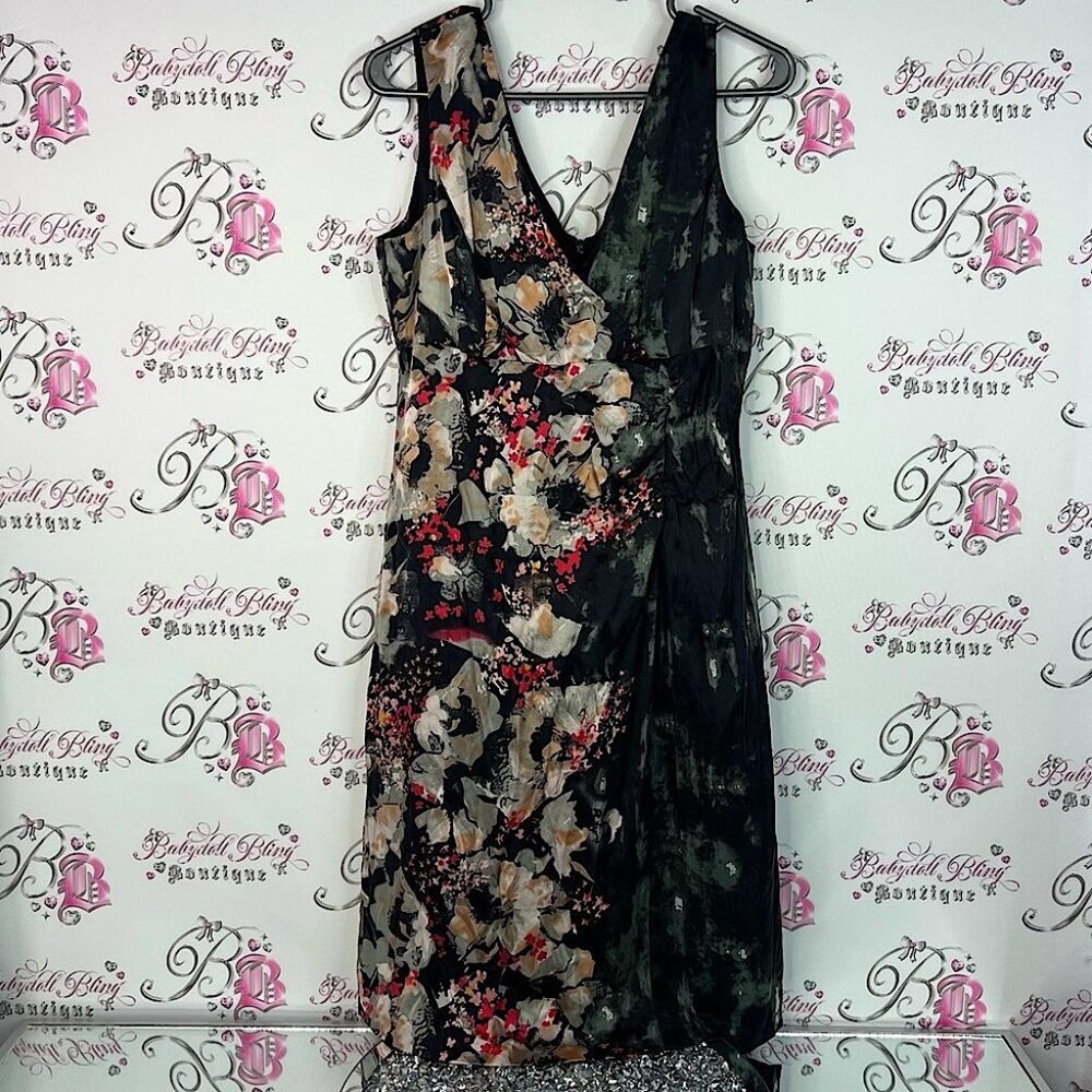 Donna Ricco dress silk flowers design Vneck Floral Dress - Black and Red